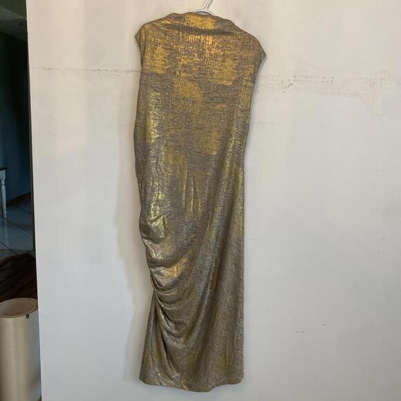 ANTHROPOLOGIE gold Maya ruched cowl neck maxi dress sz XL - Picture 3 of 6
